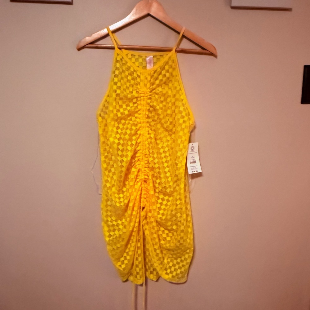 Yellow Checkered cover up dress